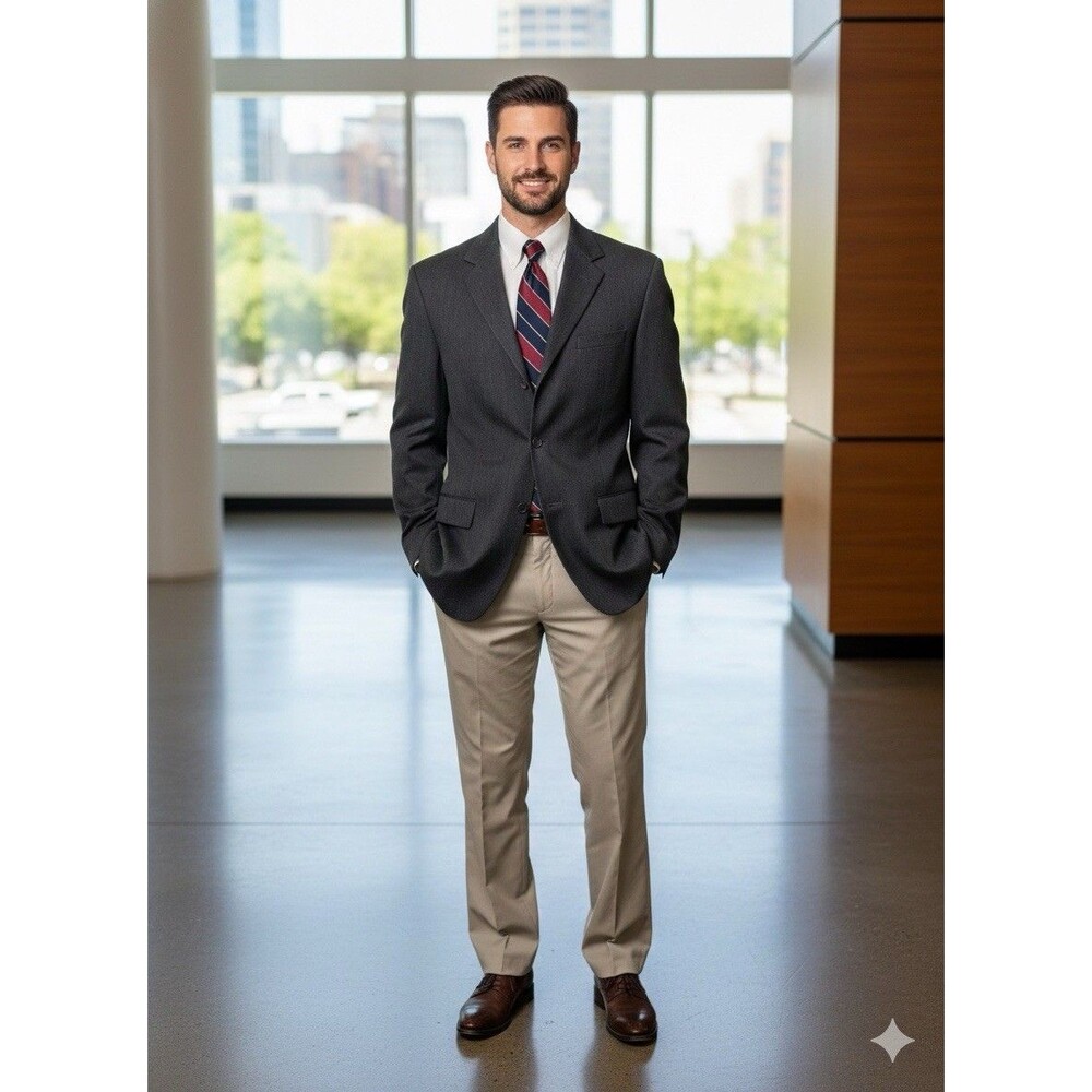 BANANA REPUBLIC Blazer Men L/44L Charcoal Denim Tailored Fit Sports Coat Jacket